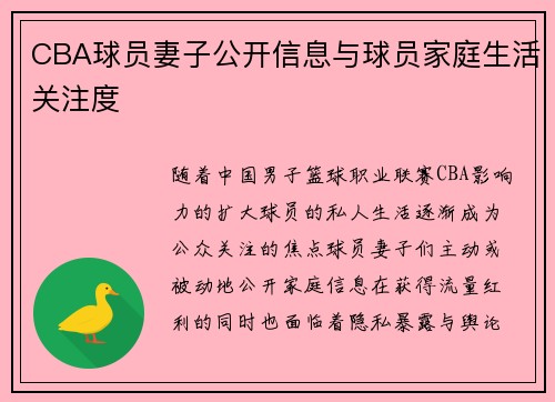 CBA球员妻子公开信息与球员家庭生活关注度